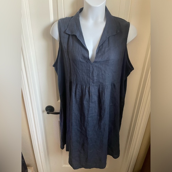 Terzo Millennio Sleeveless Blue 100% Linen Dressed w/Knit Insets, Sixe 1X - Picture 4 of 9